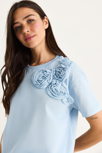 Çiçek Aksesuarlı Regular Bisiklet Yaka T-Shirt 60602030 - Bebe Mavisi