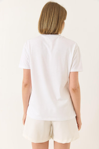Çiçek Aksesuarlı Regular Bisiklet Yaka T-Shirt 60602030 - Beyaz