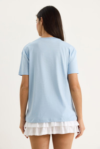 Çiçek Aksesuarlı Regular Bisiklet Yaka T-Shirt 60602030 - Bebe Mavisi