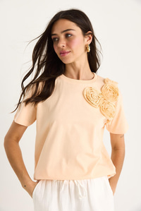 Çiçek Aksesuarlı Regular Bisiklet Yaka T-Shirt 60602030 - Yavru Ağzı