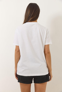Çiçek Baskılı  Kısa Kollu Bisiklet Yaka T-Shirt 60602033 - Beyaz