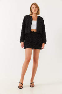 Çiçek Dokulu Mini Etek MBMS027 60501027 - Siyah