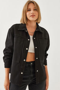 Çift Cepli Armalı Gabardin Gömlek 4462 60351150 - Siyah GÖMLEK modelleri