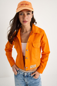 Çift Cepli Gabardin Ceket - Orange