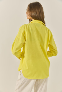 Çift Cepli Oversize Keten Gömlek - Sarı GÖMLEK modelleri