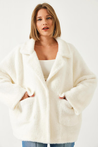 Çift Cepli Oversize Peluş Mont 1611 60261097 - Ekru