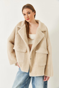 Çift Cepli Oversize Peluş Mont 1611 60261097 - Bej