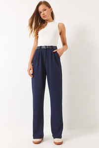 Çift Pile Detaylı Kemerli Örme Pantolon 3851 60261449 - Lacivert