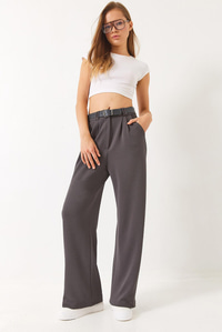 Çift Pile Detaylı Kemerli Örme Pantolon 3851 60261449 - Füme