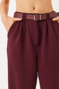 Çift Pile Detaylı Kemerli Örme Pantolon 3851 60261449 - Bordo