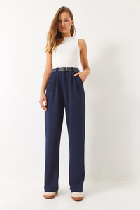 Çift Pile Detaylı Kemerli Örme Pantolon 3851 60261449 - Lacivert