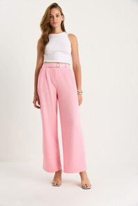 Çift Pile Detaylı Kemerli Örme Pantolon 3851 60261449 - Pembe