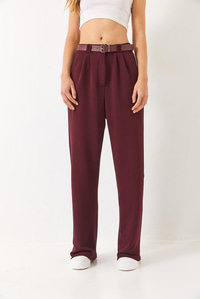 Çift Pile Detaylı Kemerli Örme Pantolon 3851 60261449 - Bordo