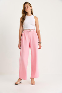 Çift Pile Detaylı Kemerli Örme Pantolon 3851 60261449 - Pembe