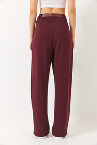 Çift Pile Detaylı Kemerli Örme Pantolon 3851 60261449 - Bordo