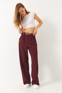 Çift Pile Detaylı Kemerli Örme Pantolon 3851 60261449 - Bordo