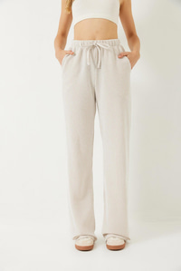 Çizgili Bel Lastikli Cepli Basic Pantolon 60284003 - Ekru-Bej