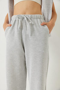 Çizgili Bel Lastikli Cepli Basic Pantolon 60284003 - Ekru-Gri