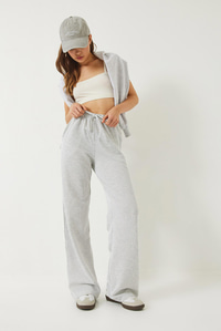 Çizgili Bel Lastikli Cepli Basic Pantolon 60284003 - Ekru-Gri