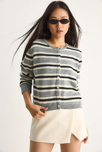 Çizgili Bisiklet Yaka Triko Hırka 20247570 - Gri HIRKA modelleri