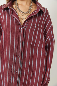 Çizgili Cepli Oversize Modal Gömlek 2258 60284002 - Bordo