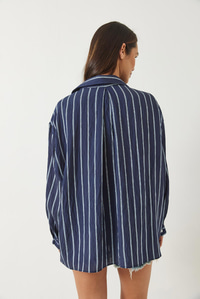 Çizgili Cepli Oversize Modal Gömlek 2258 60284002 - Lacivert