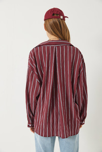 Çizgili Cepli Oversize Modal Gömlek 2258 60284002 - Bordo