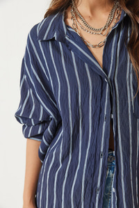 Çizgili Cepli Oversize Modal Gömlek 2258 60284002 - Lacivert