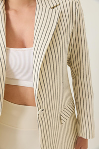 Çizgili Uzun Kollu Keten Karışımlı Astarlı Blazer Ceket 60283121 - Ekru-Siyah