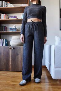 Crop Bluz ve Beli Lastikli Pantolonlu Alt Üst Takım 415 60261089 - Antrasit