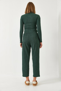 Crop Bluz ve Beli Lastikli Pantolonlu Alt Üst Takım 60261363 - Zümrüt Yeşili