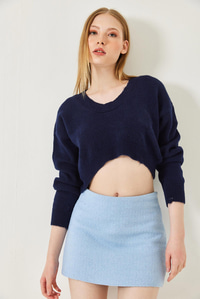 Crop Triko Kazak 20246925 - Lacivert KAZAK modelleri