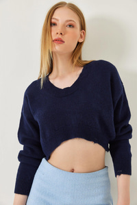 Crop Triko Kazak 20246925 - Lacivert KAZAK modelleri