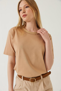 Dekoratif Dikişli Bisiklet Yaka Tshirt 60602001 - Vizon