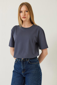 Dekoratif Dikişli Bisiklet Yaka Tshirt 60602001 - Antrasit