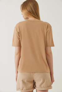 Dekoratif Dikişli Bisiklet Yaka Tshirt 60602001 - Vizon