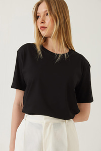 Dekoratif Dikişli Bisiklet Yaka Tshirt 60602001 - Siyah