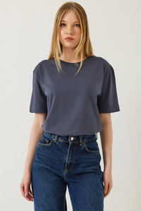 Dekoratif Dikişli Bisiklet Yaka Tshirt 60602001 - Antrasit