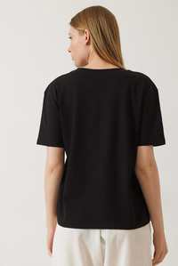 Dekoratif Dikişli Bisiklet Yaka Tshirt 60602001 - Siyah
