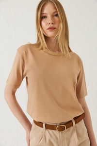 Dekoratif Dikişli Bisiklet Yaka Tshirt 60602001 - Vizon