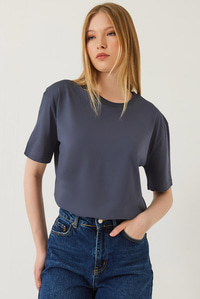 Dekoratif Dikişli Bisiklet Yaka Tshirt 60602001 - Antrasit