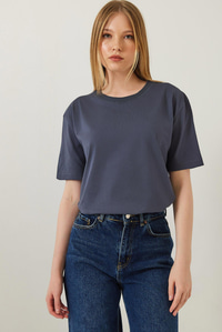 Dekoratif Dikişli Bisiklet Yaka Tshirt 60602001 - Antrasit