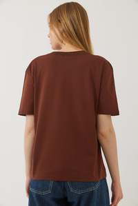 Dekoratif Dikişli Bisiklet Yaka Tshirt 60602001 - Kahve