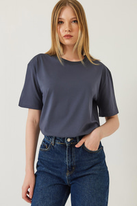 Dekoratif Dikişli Bisiklet Yaka Tshirt 60602001 - Antrasit