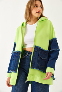 Denim Cep Detaylı Üç İplik Şardonlu Hırka  60351322 - Neon Sarı HIRKA modelleri