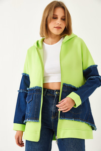 Denim Cep Detaylı Üç İplik Şardonlu Hırka  60351322 - Neon Sarı HIRKA modelleri