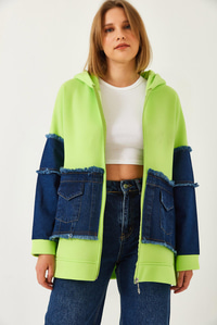 Denim Cep Detaylı Üç İplik Şardonlu Hırka  60351322 - Neon Sarı HIRKA modelleri