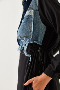 Denim Garnili Uzun Kloş Elbise 60351248 - Siyah