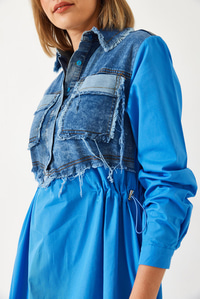 Denim Garnili Uzun Kloş Elbise 60351248 - İndigo