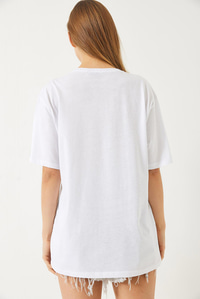 Denim Parçalı Payet Detaylı Nakışlı T-Shirt 60261388 - Beyaz